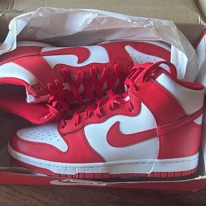 NEW Nike Red and White High-Top Dunk Sneakers